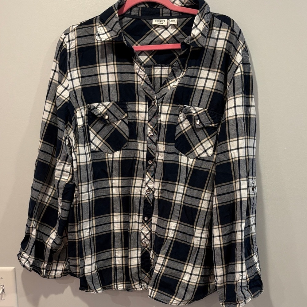 Cato Navy and White Checkered Button Down Shirt